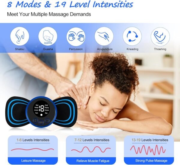 Pretfy Mini Neck Massager, 8 Modes 19 Levels Electric Leg Massager, Portable Cervical Massager, USB Shoulder Electric Massagers, Pain Relief for Arms, Neck, Back, Waist, Legs