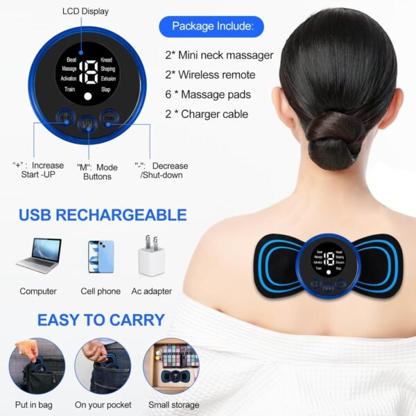 Pretfy Mini Neck Massager, 8 Modes 19 Levels Electric Leg Massager, Portable Cervical Massager, USB Shoulder Electric Massagers, Pain Relief for Arms, Neck, Back, Waist, Legs